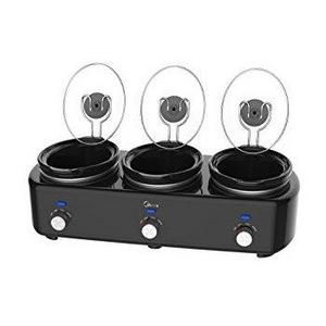 Elite Platinum EWMST-325 Maxi-Matic Triple Slow Cooker Buffet with Lid Rests, Black/Silver