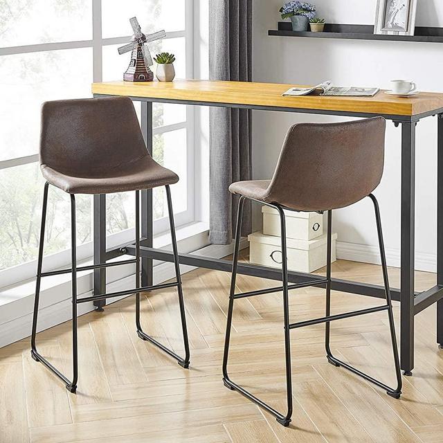 Barton Set of 2 Myrick 30" Bar Stools with Back and Footrest, Rustic Brown