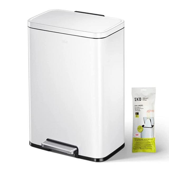 EKO Madison Matte White 13.2 Gallon (50L) Step Kitchen Trash Can w/ Inner Liner
