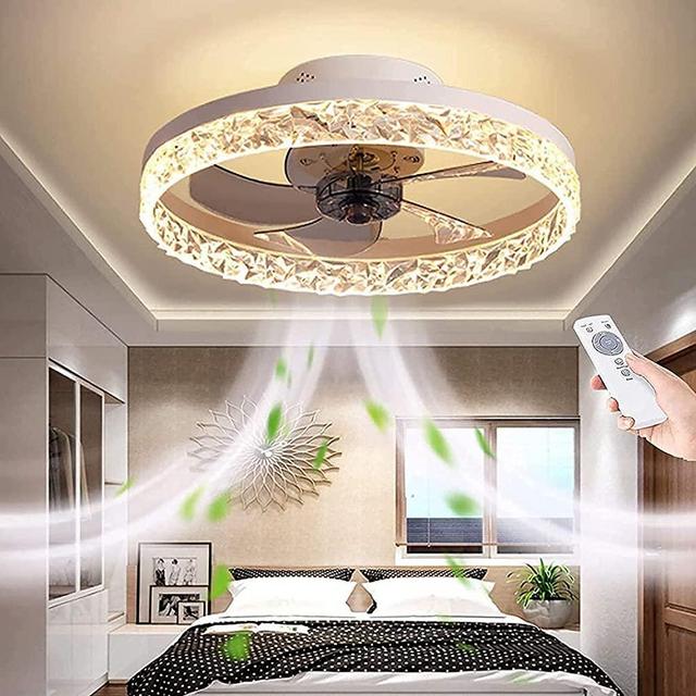 Indoor Ceiling Fan with Lights and Remote Control, Modern Bladeless Ceiling Fan Light, Dimmable 3 Color 3 Speeds Timing, Semi Flush Mount Low Profile Fan for Kids Room Bedroom Living Room