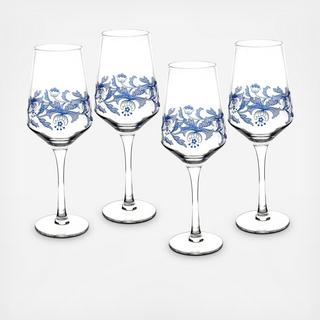 Blue Italian Wine Glass, Set Of 4