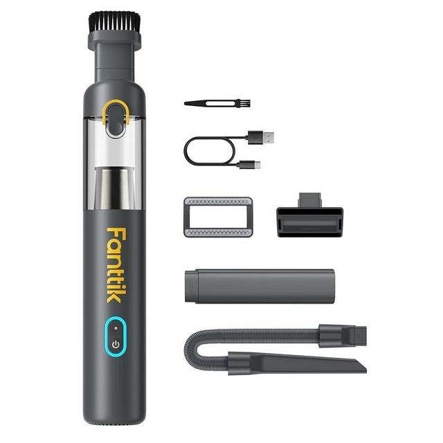 Fanttik Slim V8 Mate Cordless Car Vacuum Suction Power 12000Pa, Portable Mini Vacuum with Flexible Hose and Pet Brush, Type-C Charge, Portable for Car, Office Desk, Keyboards, Gray