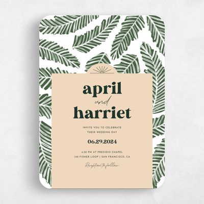 Green Rounded Wedding Invitation - Tucana Portrait