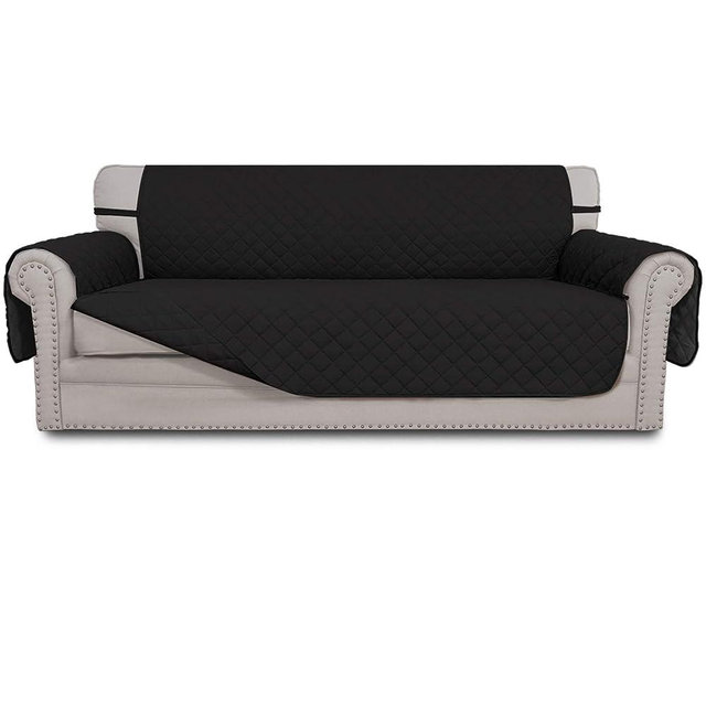 Easy-Going Reversible Couch Cover for 3 Cushion Couch Sofa Cover for Dogs Water Resistant Furniture Protector Cover with Foam Sticks Elastic Straps for Pet Cat (Sofa, Black/Black)