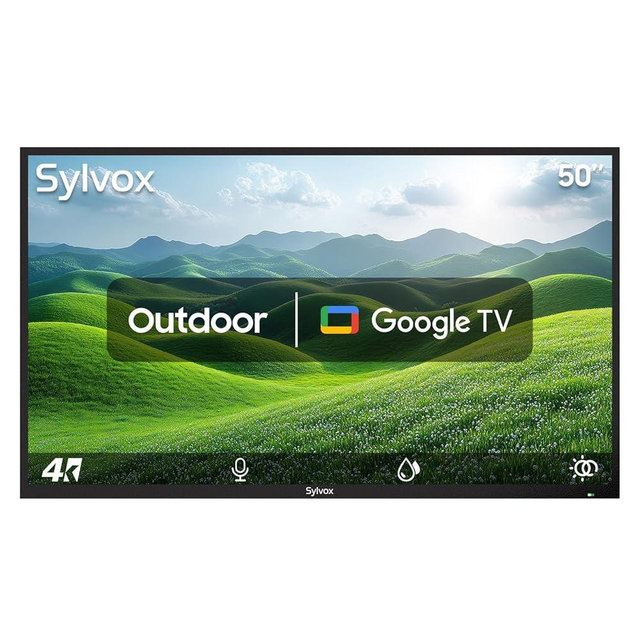 SYLVOX 50 Inch Outdoor Smart Television Weatherproof Google TV, 4K 700NIT High Brightness Temperature Resistant IP55 Waterproof TVs, Anti-Scratch Anti-Glare, Suitable for Partial Sun (Patio Series)