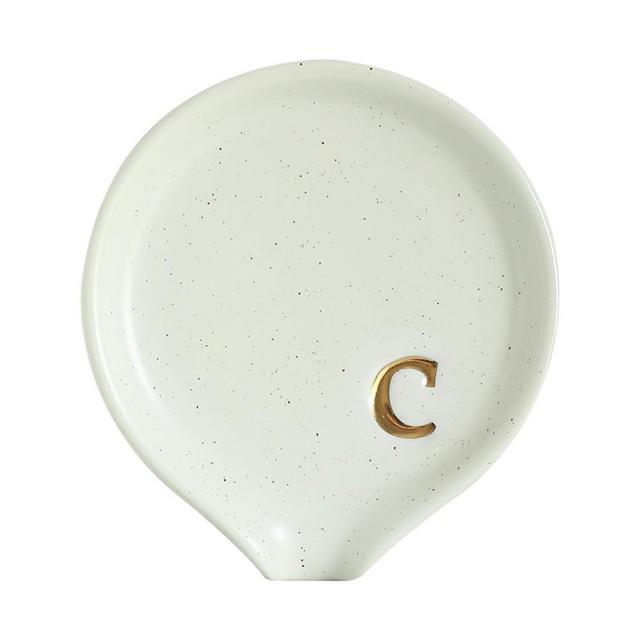 COLLECTIVE HOME - Ceramic Coffee Spoon Rest, Monogram Ceramic Spoon Holder, 3.8 Inches Coffee Spoon Holder, Mini Teaspoon Rest, Small Spoon Holder for Stove Coffee Bar (c)