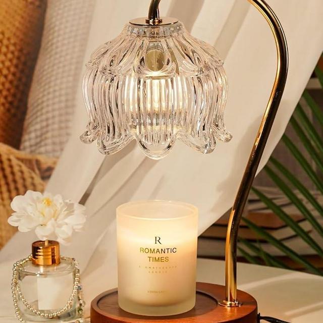 Candle Warmer Lamp with Timer Dimmer, Lotus Flower Dimmable Candle lamp Warmer, 2 Bulbs, Height Adjustable Wax Melt Warmer for Jar Scented Candles, Birthday Gifts Ideas for Women Mom, Home Decor