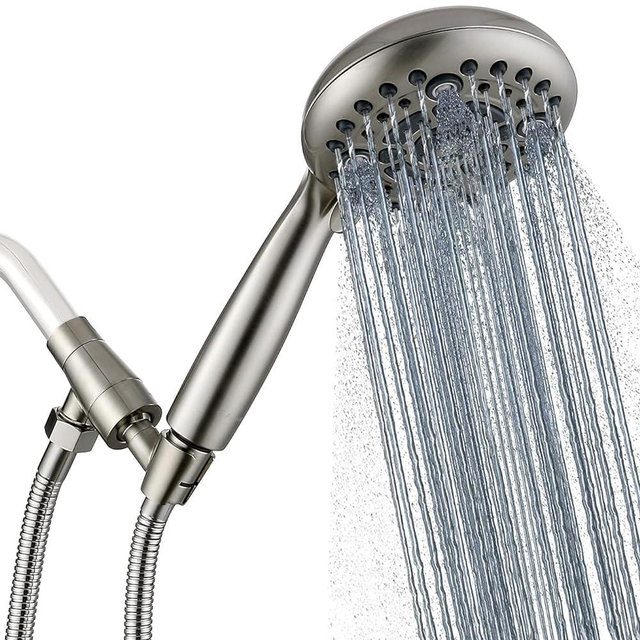 G-Promise Handheld Shower Head High Pressure 6 Spray Settings, Detachable Hand Held Showerhead 4.9" Face with Extra Long Flexible Hose and Metal Adjustable Bracket