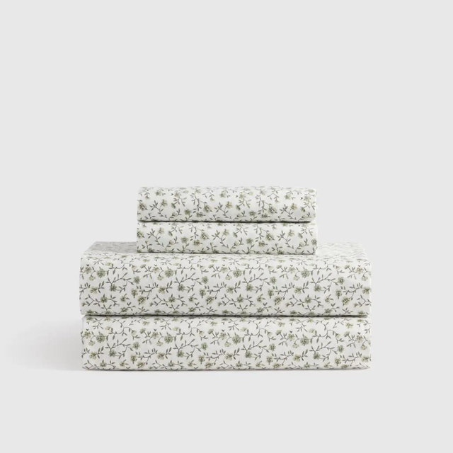 Organic Crisp Percale Fitted Sheet Set - Green Florette - Queen