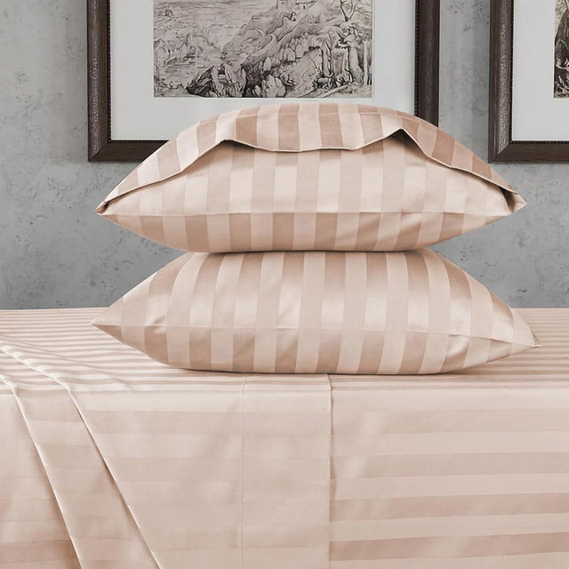 URBANHUT 100% Cotton Damask King Size, Comfort Series 4Pc Sheet Set Bed Sheet for King Size Bed, Sateen Weave Stripe Sheets, 16'' Elasticized Deep Pocket - Blush
