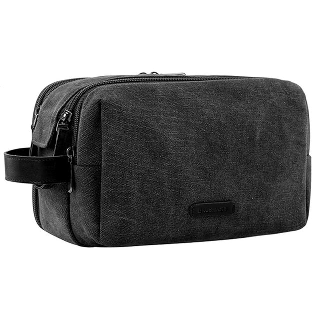 BAGSMART Toiletry Bag for Men, Canvas Travel Toiletry Organizer Dopp Kit Water-resistant Shaving Bag for Toiletries Accessories,Black-Large