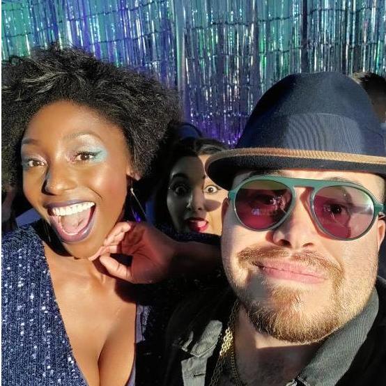 We're available for costume parties. Here's us at a recent Studio54 soiree for our friend's 33rd birthday.