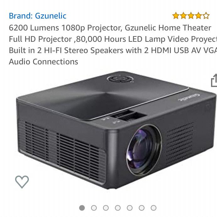 6200 Lumens 1080p Projector, Gzunelic Home Theater Full HD Projector ,80,000 Hours LED Lamp Video Proyector Built in 2 HI-FI Stereo Speakers with 2 HDMI USB AV VGA Audio Connections