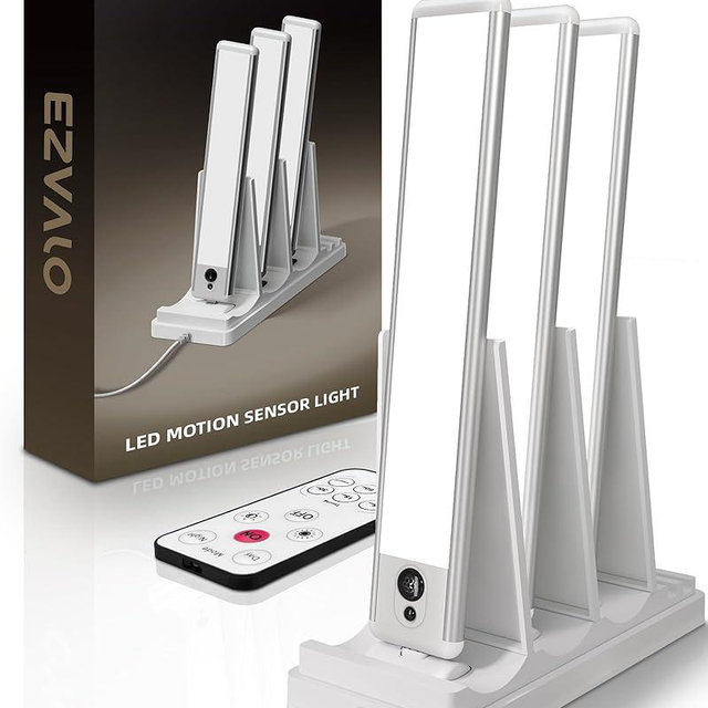 EZVALO Under Cabinet Lighting with Charging Station, Rechargeable Motion Sensor Light Indoor, Dimmable Closet Lights Wireless, 5700K, Motion Activated Under Counter Lights for Kitchen,Pantry(3 Pcs)