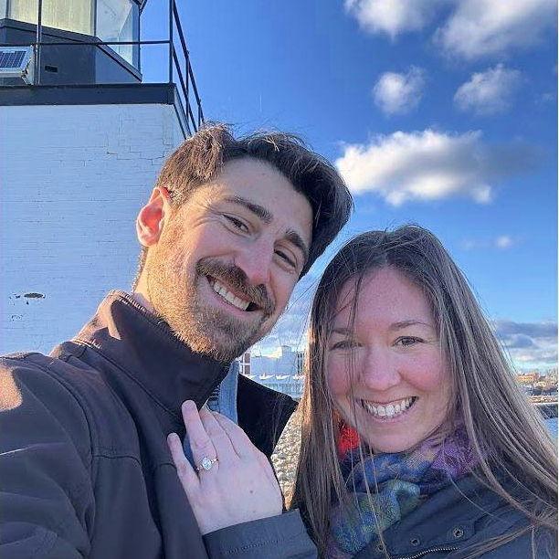 Our "engagement selfie" taken at the lighthouse in Salem, MA right after Jason proposed to Emily.
