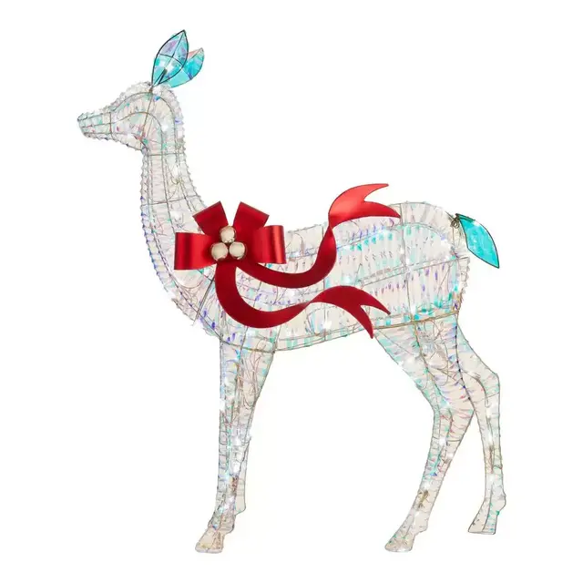 51 in 90-Light White Christmas Sparkle Iridescent Reindeer Buck with Ribbon Yard Sculpture