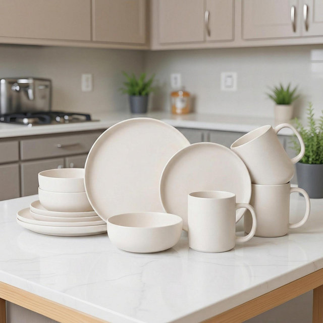 12-Piece Stoneware Dishware Sets with Mugs, Microwave & Dishwasher Safe, Non-Toxic Dish Set, Plate Set, Stackable Matte Glaze Kitchenware for 3