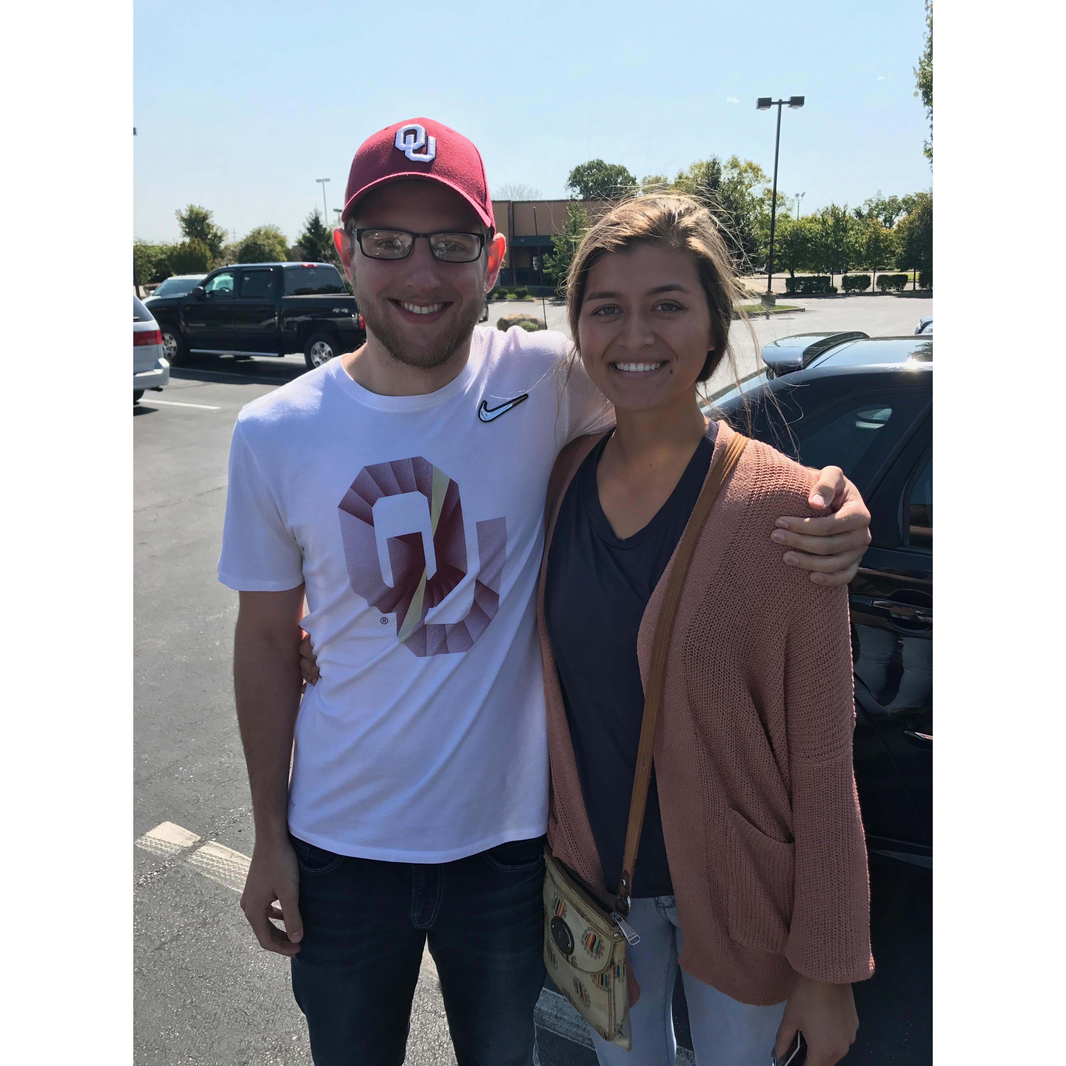 David and his dad stopped to have lunch with Anj in KY on their way home to Newburgh from Columbus, OH. This was the infamous Baker Mayfield planting the OU flag in the middle of the field moment.