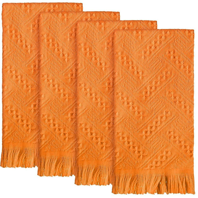 HunnmingRe 4 Pack Bathroom Hand Towel Set Farmhouse Decorative Hand Towels Bathroom 14 x 30 Inch Boho Kitchen Decor Set Absorbent Soft (Orange)