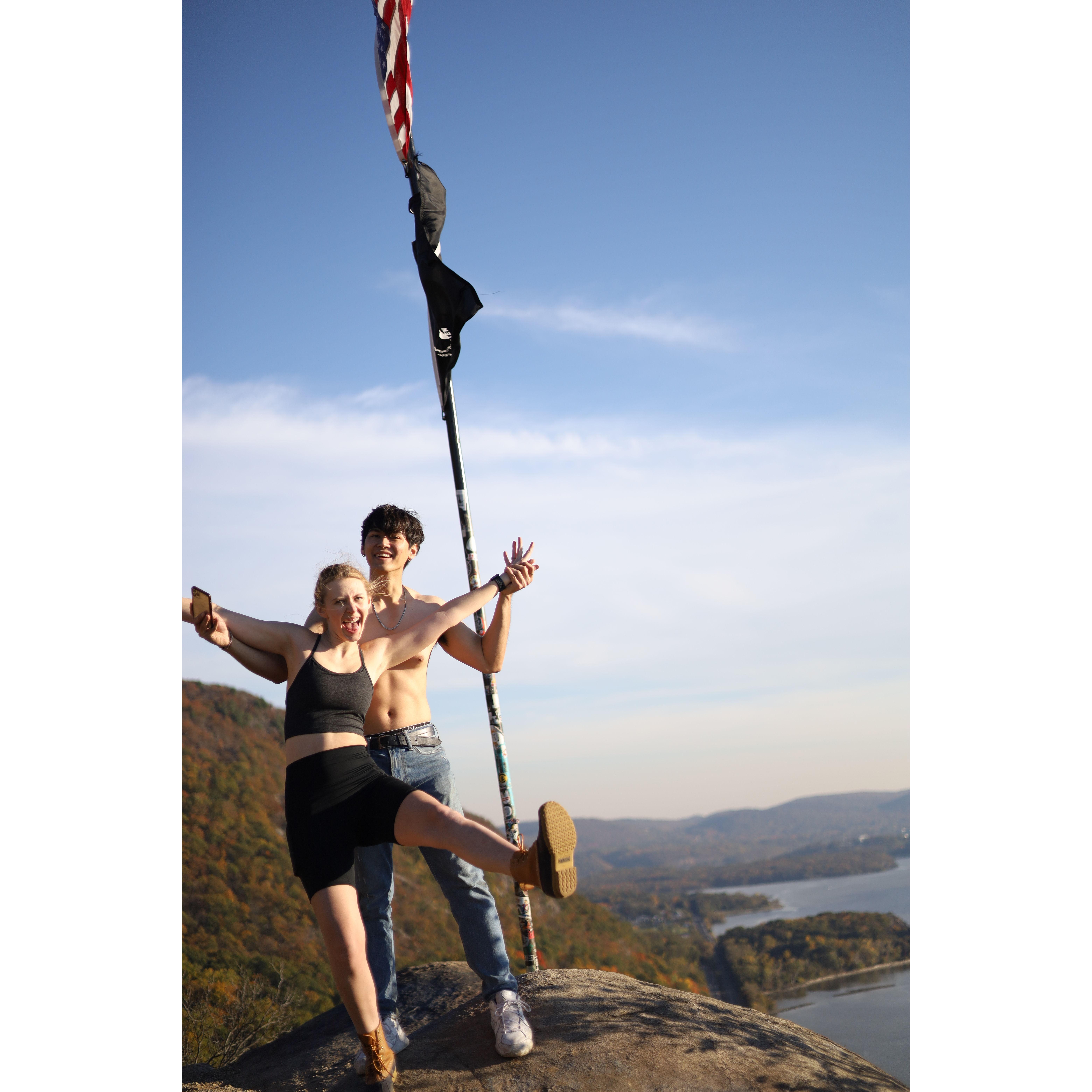 The day we got engaged and for some reason also chose to climb up a mountain.