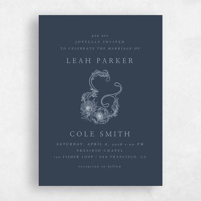 Grayed Navy, Blue Wedding Invitation - Fiora Portrait