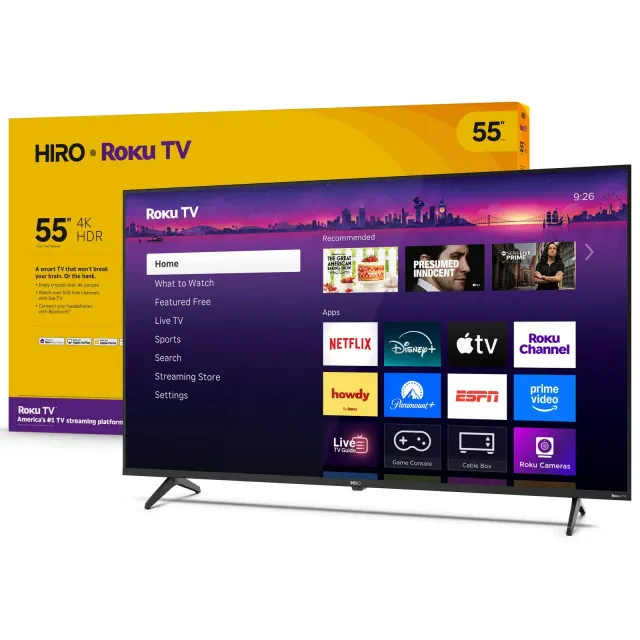 Hiro 55" 4K HDR Smart TV Flat Screen LED Television with Roku TV and Dolby Audio Streaming