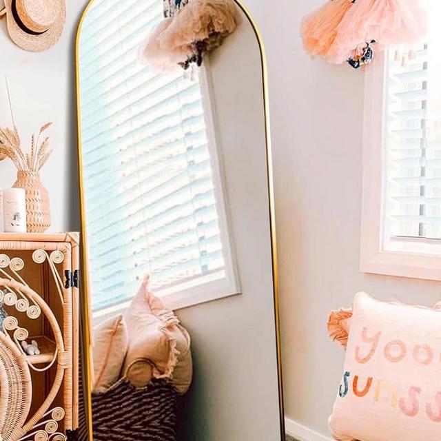 DYNWELL Arched Floor Mirror Full Length, 64"x21" Arched Full Length Mirror, Large Mirror Full Length, Gold Full Length Mirror Wall Mounted, Floor Mirror Freestanding (Gold)