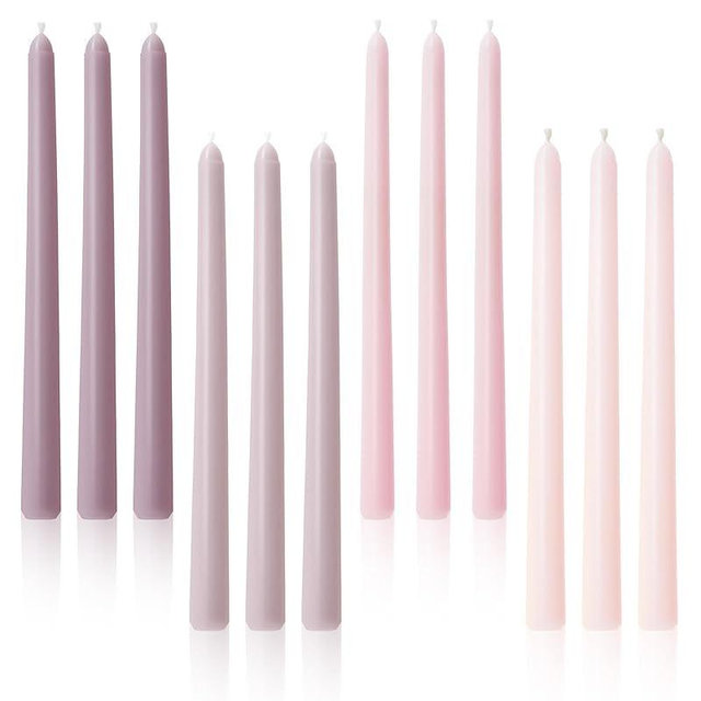 Viyffo Taper Candles 10 Inch Pink & Purple Set of 12 Unscented, Dripless, Smokeless Long Tall Tapered Candlesticks Wedding Home Decor Dinner Natural Color Series