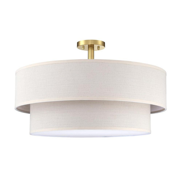 Dolaimi House 5 Light Semi Flush Mount Close to Ceiling Light Fixture,Cream Linen Fabric Shade Brushed Bronze Finish 22 inch for Bedroom,Living Room,Dining Room Hallway