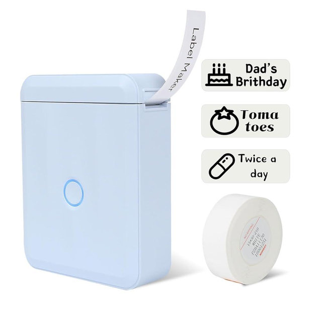 Label Maker Machine with Tape D110-M Portable Bluetooth Handheld Label Printer Included Multiple Templates Available for Phone Pad Easy to Use Home Office Organization USB Rechargeable-lightblue