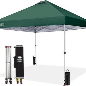 CROWN SHADES 10x10 Pop Up Canopy - Beach Tent with One Push Setup - Easy Outdoor Sun Shade for Events, Parties, Camping - Gazebo with STO-N-Go Cover Bag, Silver Coated Top, Forest Green