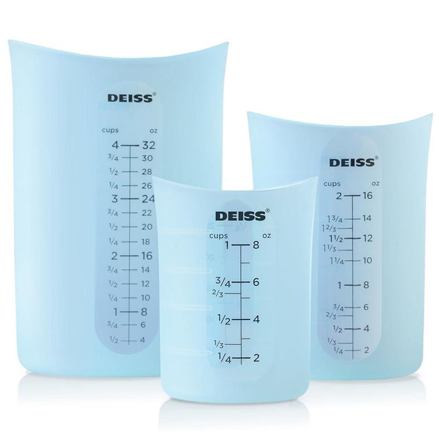 Deiss PRO 3 Piece Silicone Measuring Cup Set - Versatile & Durable, Easy-Pour Spout, Non-Stick for Easy Clean, Heat-Resistant - Squeeze & Pour Liquid Measuring Cups - Ideal for Baking, Cooking, Resin