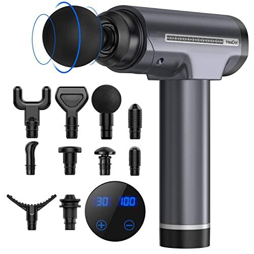 Muscle Massage Gun, Quiet Deep Tissue Percussion Back Neck Head Hammer Massager for Athletes, 30 Speed Level, LED Touch Screen with 10 Heads