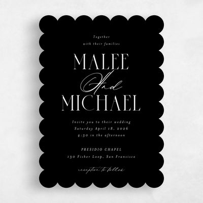 Black Scalloped Wedding Invitation - Portsmouth Portrait