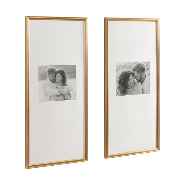 Kate and Laurel Adlynn Rectangular Panel Picture Frame Set of 2, 14 x 30 matted to 8 x 10, Gold, Modern Two-Piece Photo Frame Set for Gallery Wall Decor in Living Room Wall Display