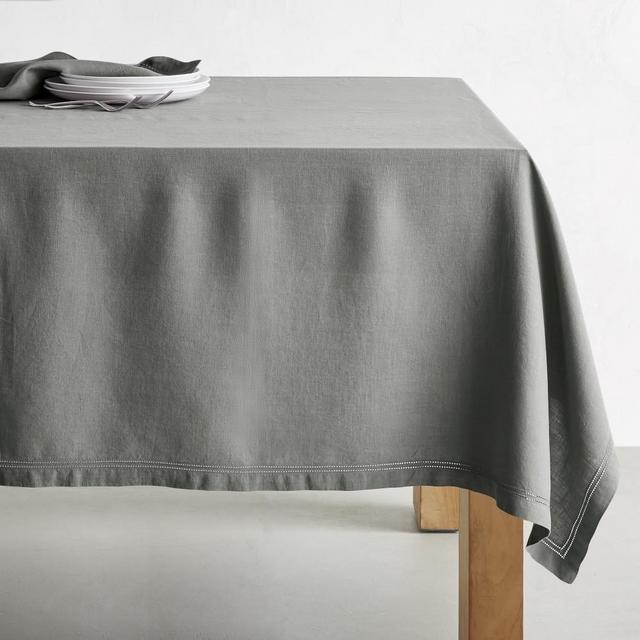 Linen Double Hemstitch Tablecloth, 70" X 108", Charcoal