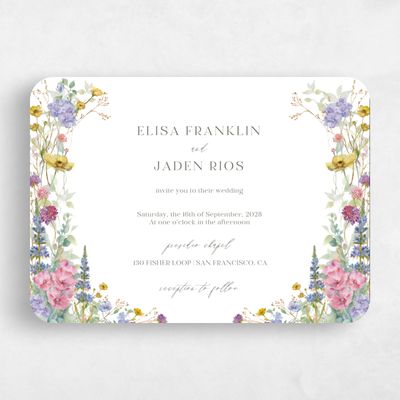 White Rounded Wedding Invitation - Harley Landscape