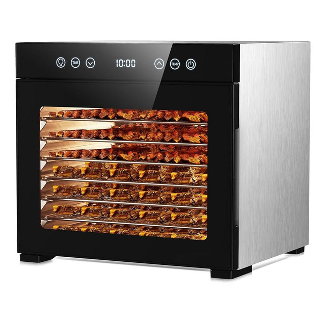 Food Dehydrator Machine, Powerful Food Dryer with 8 Stainless Steel Trays, Adjustable Temperature up to 167°F & 48-Hour Timer for Jerky, Fruits, Herbs - Includes Mesh Tray, Drip Tray & Recipe Guide