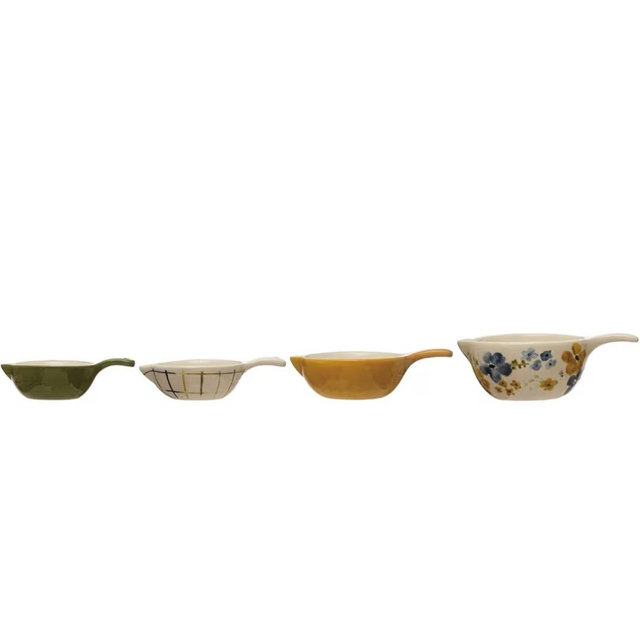 Creative Co-Op Hand-Painted Stoneware Measuring Cups, Multicolor