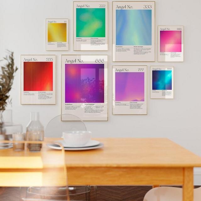 ANGEL NUMBERS SET of 9 Prints Aura Poster Set Vintage Wall Art Affirmation Poster Angel Number Poster Y2K Decor