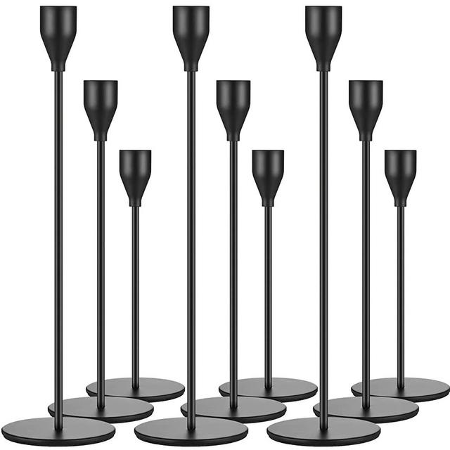 Set of 9 Candle Holders Candlestick Holder for Tapered Candles Decorative Candle Sticks Long Holder Table Centerpiece Candle Holders for Home Decor Wedding Dinning Party Anniversary Supplies (Black)