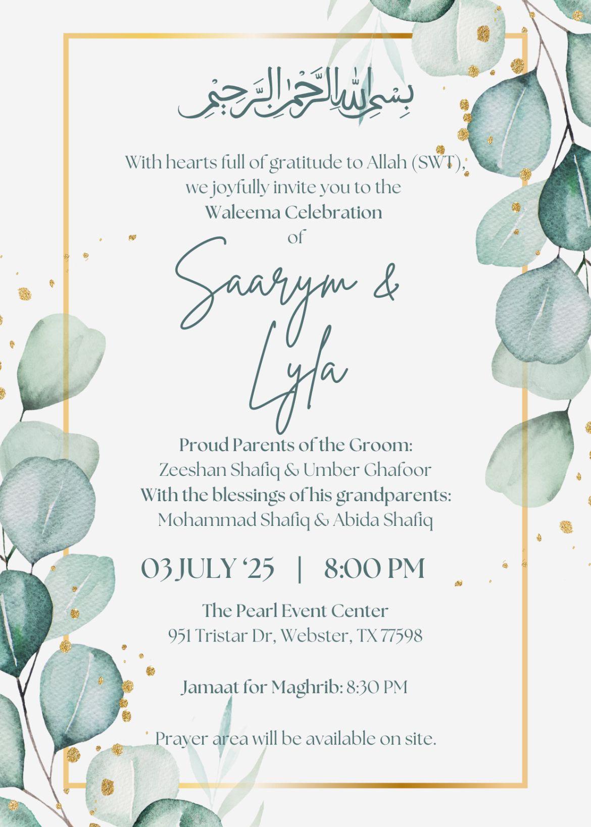 The Wedding Website of Saarym Shafiq and Lyla Khan