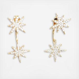 Pave Small Starburst Front Back Earrings