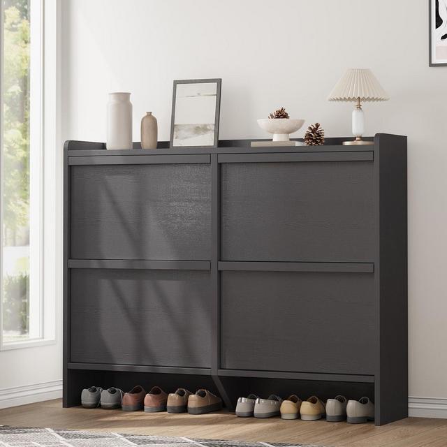 Coolmee Shoe Cabinet with Flip Drawers, Shoe Organizer with Adjustable Shelf, Hidden Shoe Storage for Entryway, Hallway, Living Room