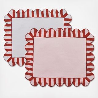 Jardin Embroidered Scalloped Double-Sided Placemat, Set of 4