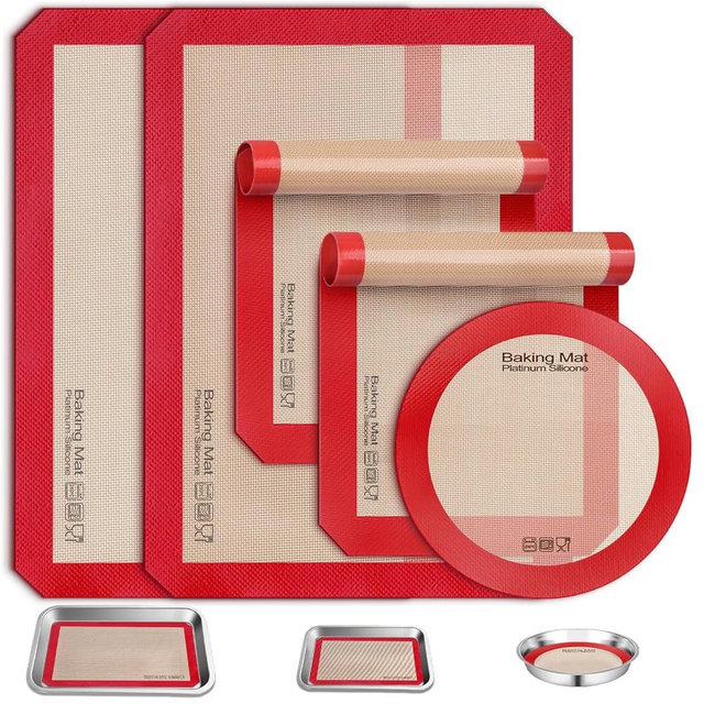 Sopito 5PCS Non Stick Platinum Silicone Baking Mat for Half Sheet & Quarter Baking Sheet and 9'' Pizza Pan, Reusable & Food Safe Heat Proof Up to 480℉ Cooking Mat, Red