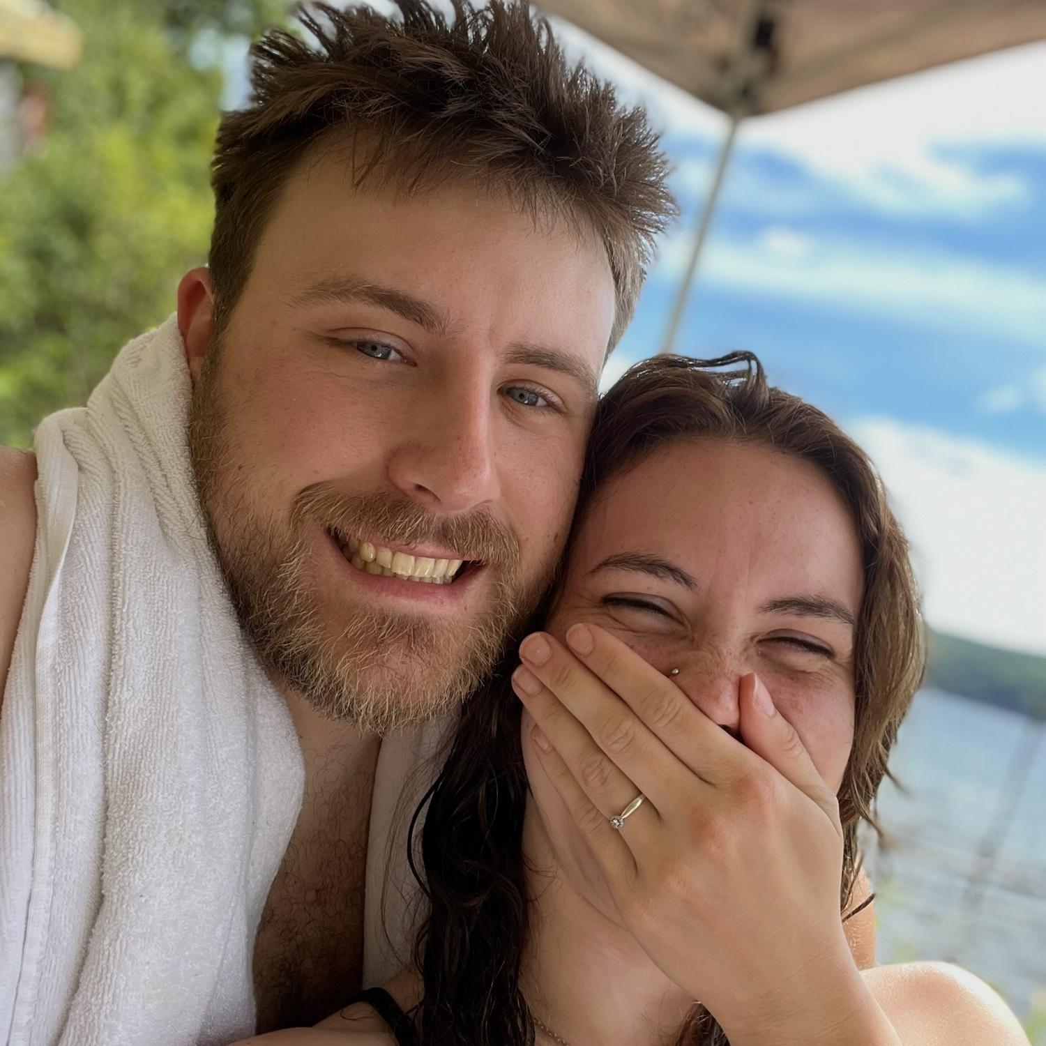 We got engaged by going ring shopping together and saying that we were just looking… we bought both of our rings that day! That was in July of 2019 but this cute photo is July of 2022