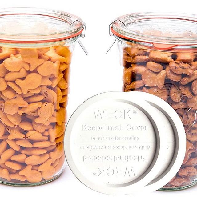 Weck Canning Jars 743 Sourdough Starter - Set of 2 Weck Mold Jars made of Transparent Glass - Eco-Friendly 3/4 Liter Canning Jar - Airtight Storage for Food - Set includes 2 WECK Mold 743 Jars with Glass & Keep Fresh Lids, Gaskets and Clips