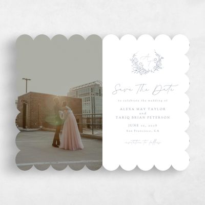 White Scalloped Wedding Save the Date - Marnina Photo