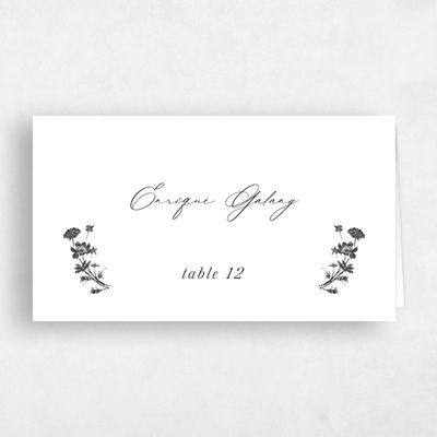 Dark Charcoal, White Wedding Place Card - Dianora